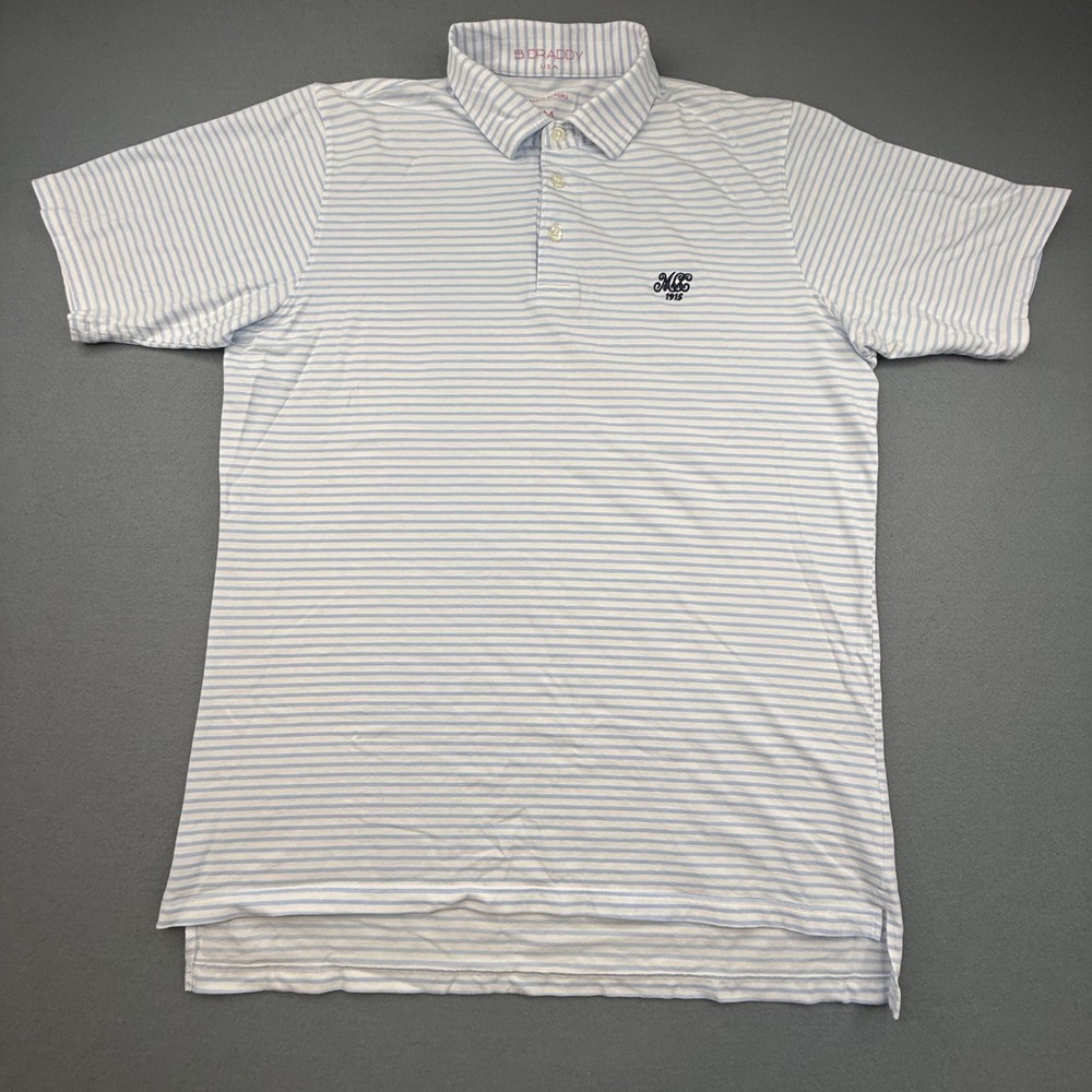 B. Draddy Polo Shirt Mens Medium Blue Striped Pima Cotton MCC 1915 Golf Pique